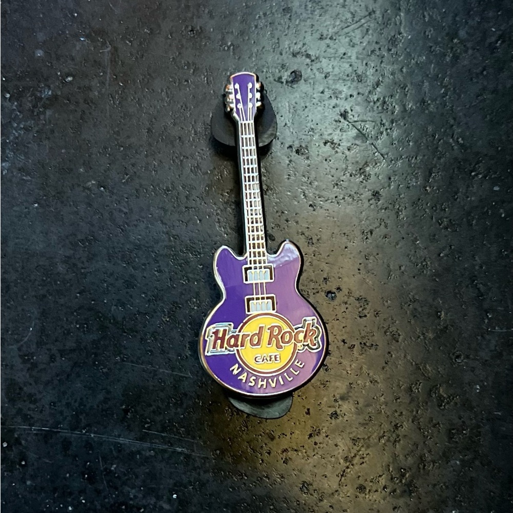 Hard Rock Cafe Nashville Purple and Yellow Enamel Guitar Pin